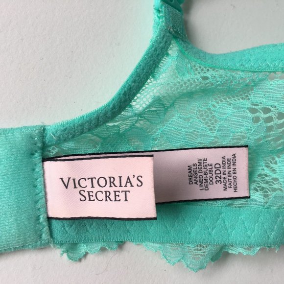 Victoria’s Secret Dream Angels Push Up Bra Size 32DD Aqua Blue Lace Underwire - Picture 11 of 13